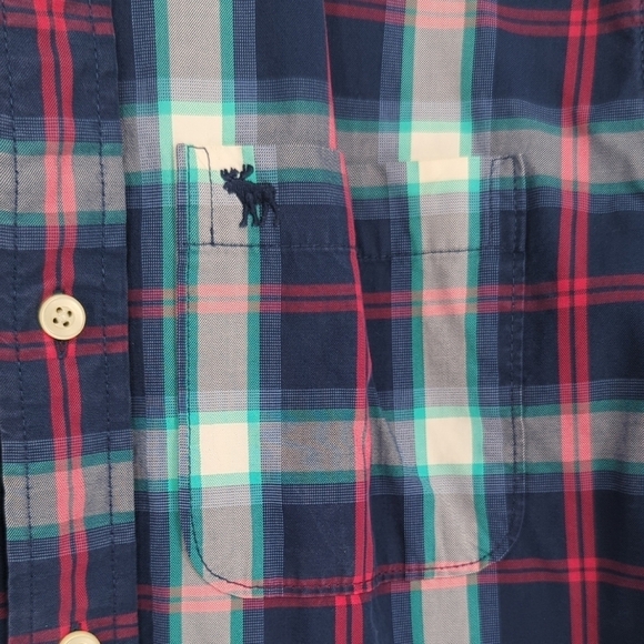 Abercrombie Fitch Plaid Button Down Shirt Blue Red L western rustic classic prep - Picture 4 of 6